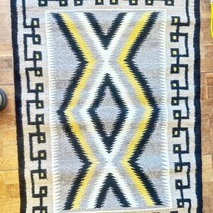 Geometric Pattern Native American Rug in Gray, Yellow, and Black